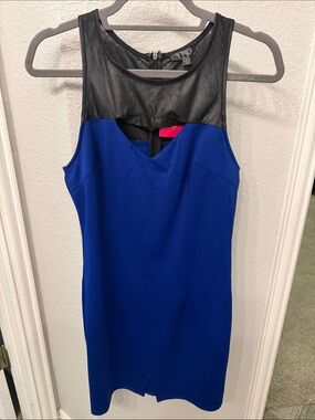 TCEC Royal Blue Midi Dress with Black Mesh Yoke